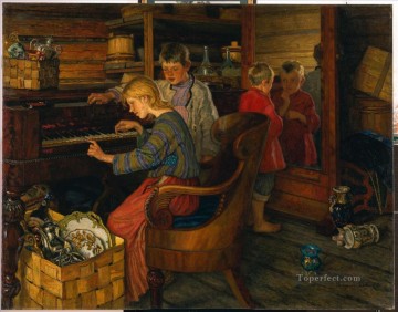 150の主題の芸術作品 Painting - ピアノによる子供たち ニコライ・ボグダノフ ベルスキーの子供たち 印象派